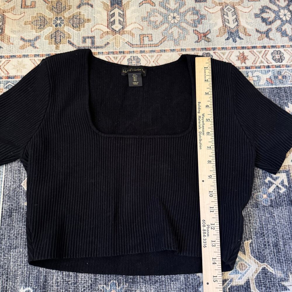 House Of Harlow Square Neck Ribbed Fitted Cropped Short Sleeve Women’s Size L - Picture 5 of 6